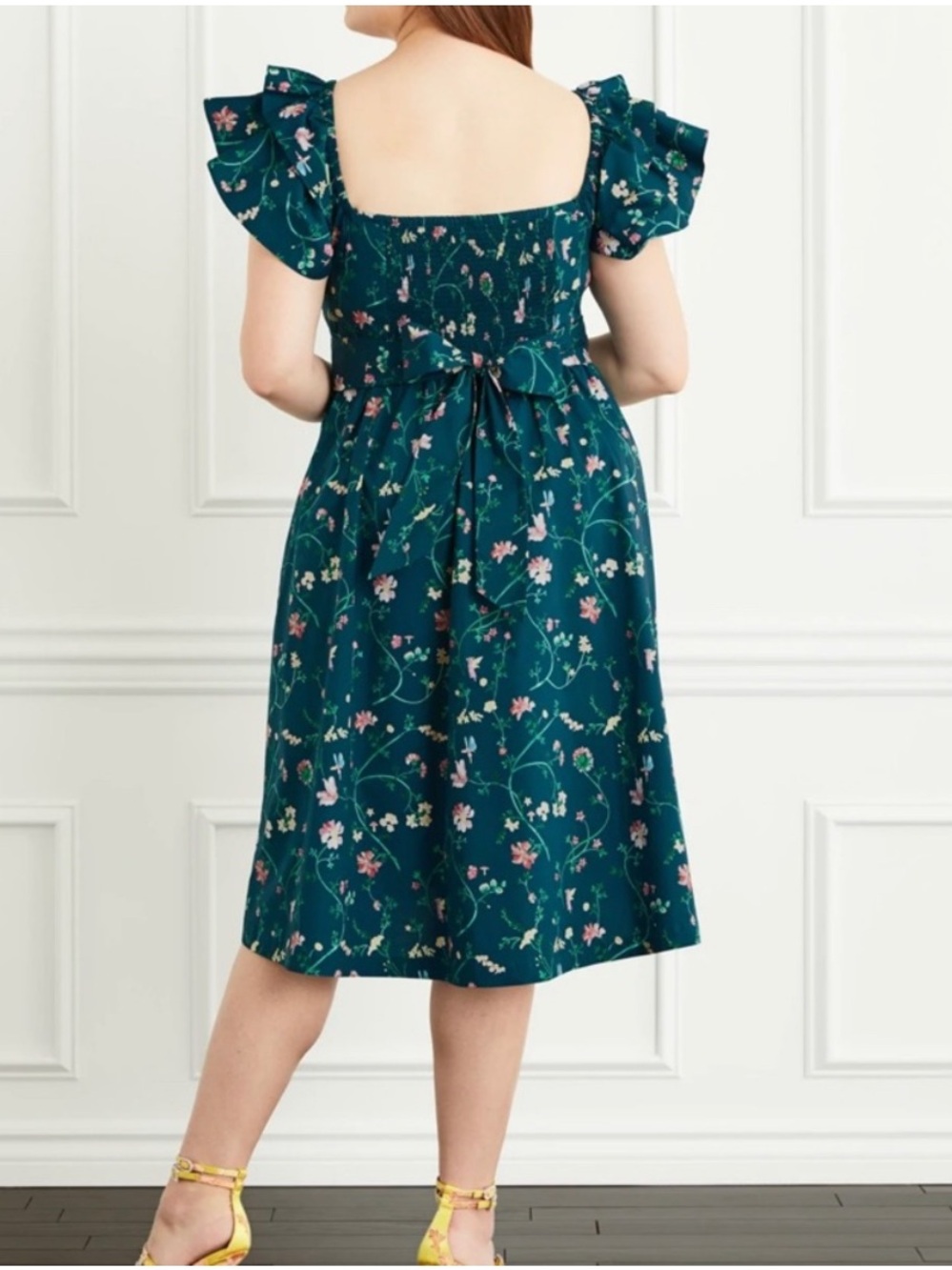 Hill House Ava Nap Dress Cotton Green Floral Ruffle Size XL - Picture 2 of 9